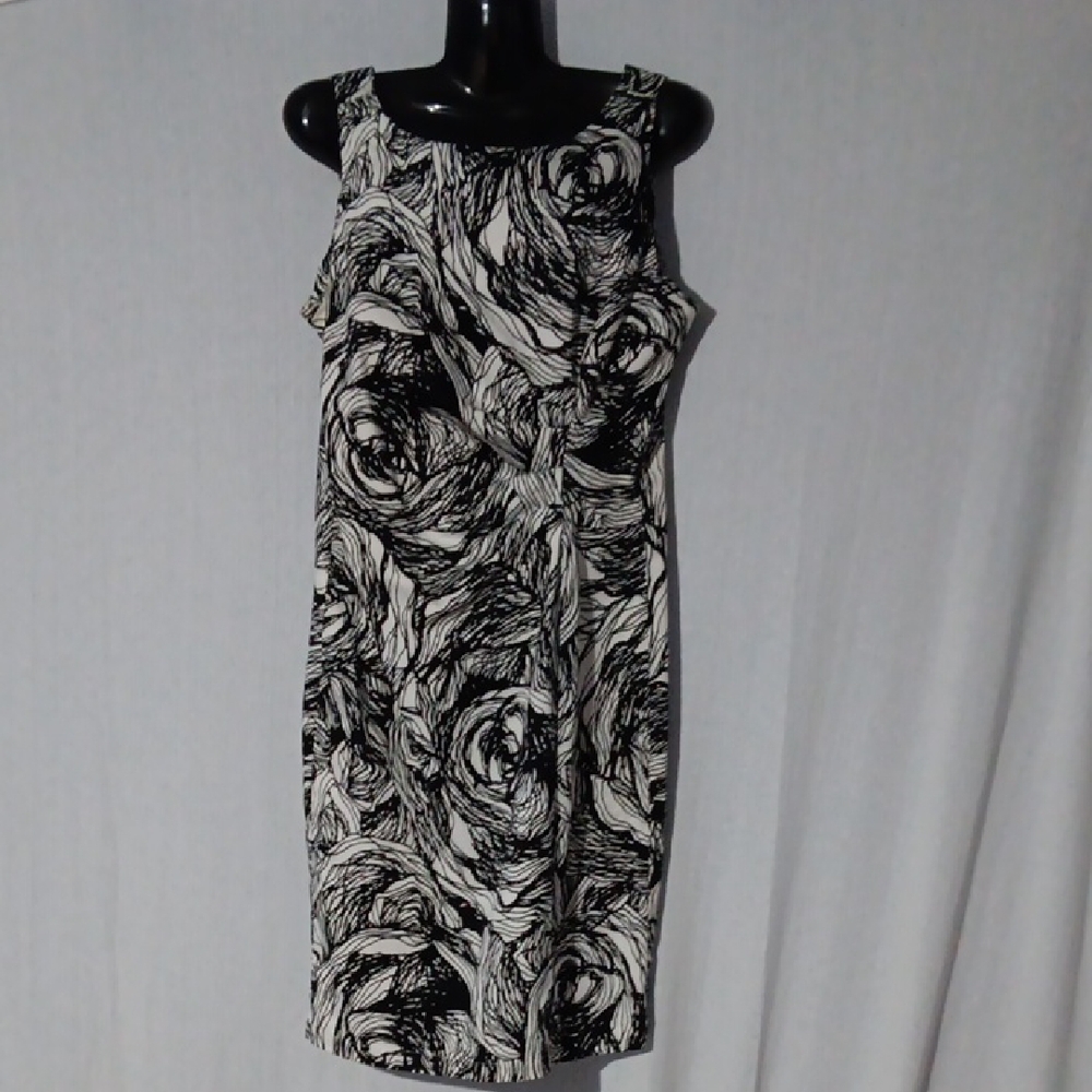 Vintage Jonathan Martin Black White Floral Halter Zip Back Dress Made In USA 10
